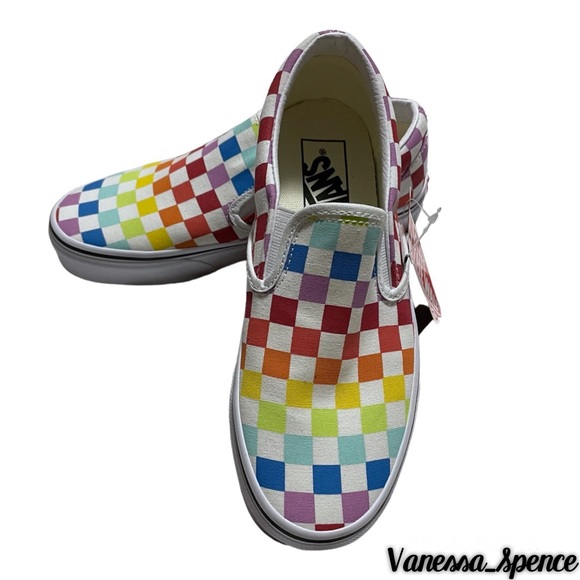 Vans Shoes - Vans Rainbow Checkerboard Slip On Shoes